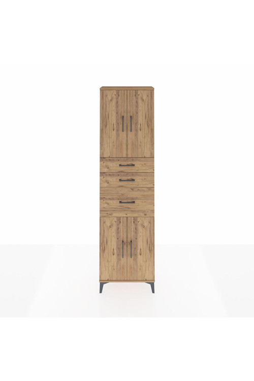 Arges Dolap 3 Raflı 3 Çekmeceli 4 Kapaklı 60 x 30 x 221 cm Çam - Çam