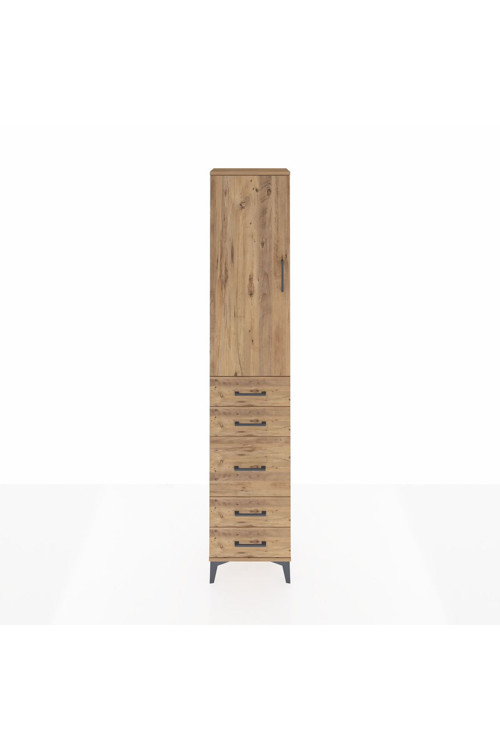 Arges Dolap 3 Raflı 5 Çekmeceli Tek Kapaklı 44 x 30 x 221 Çam-Çam