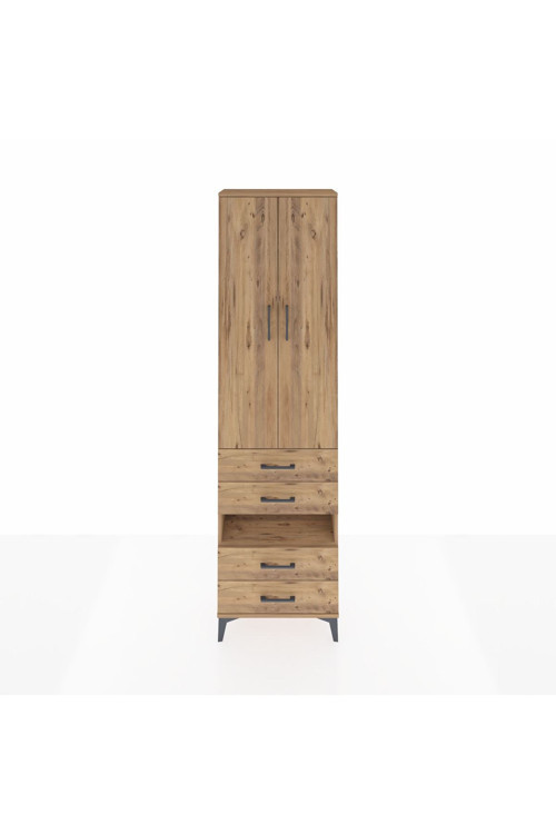 Arges Dolap 4 Raflı 4 Çekmeceli 2 Kapaklı 60 x 30 x 221 cm Çam - Çam