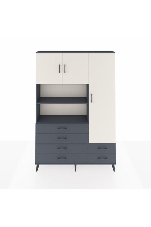 Arges Dolap 9 Raflı 6 Çekmeceli 3 Kapaklı 132 x 30 x 195 Antrasit-Aytaşı/Antrasit