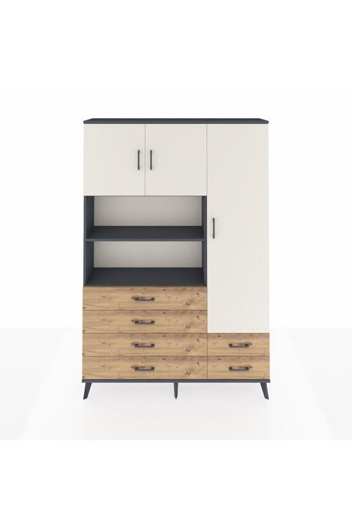 Arges Dolap 9 Raflı 6 Çekmeceli 3 Kapaklı 132 x 30 x 195 Antrasit-Aytaşı/Çam