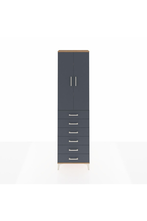 Arges Dolap 3 Raflı 6 Çekmeceli 2 Kapaklı 60 x 30 x 221 cm Çam - Antrasit