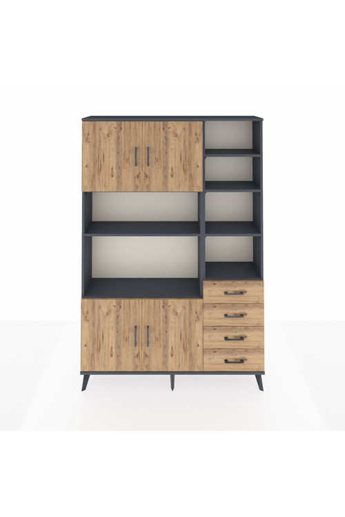Arges Gardrop 9 Raflı 4 Çekmeceli 4 Kapaklı 132 x 30 x 195 Antrasit-Çam