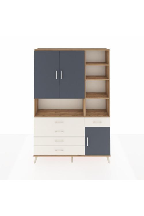 Arges Dolap 8 Raflı 5 Çekmeceli 3 Kapaklı 132 x 30 x 195 Çam-Antrasit/Aytaşı