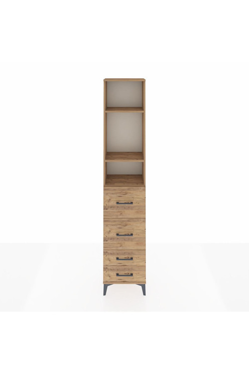 Arges Dolap 3 Raflı 4 Çekmeceli 44 x 30 x 221 Çam-Çam