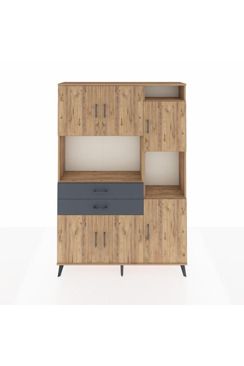 Arges Dolap 9 Raflı 2 Çekmeceli 6 Kapaklı 132 x 30 x 195 Çam-Çam/Antrasit