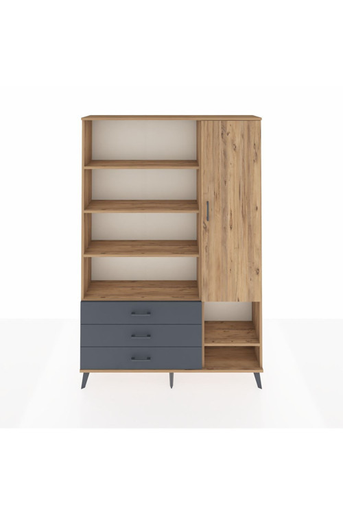 Arges Dolap 9 Raflı 3 Çekmeceli Tek Kapaklı 132 x 30 x 195 Çam-Çam/Antrasit