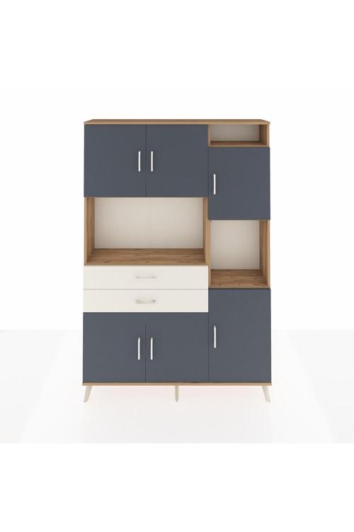 Arges Dolap 9 Raflı 2 Çekmeceli 6 Kapaklı 132 x 30 x 195 Çam-Antrasit/Aytaşı