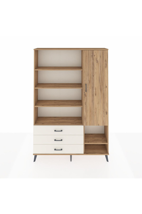 Arges Dolap 9 Raflı 3 Çekmeceli Tek Kapaklı 132 x 30 x 195 Çam-Çam/Aytaşı