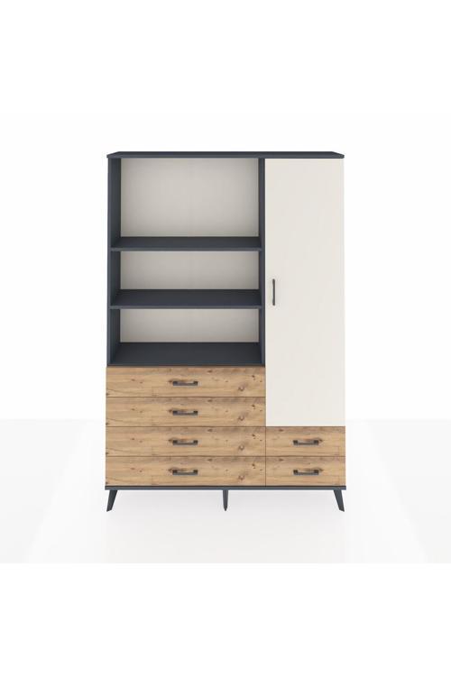 Arges Dolap 7 Raflı 6 Çekmeceli Tek Kapaklı 132 x 30 x 195 Antrasit-Aytaşı/Çam