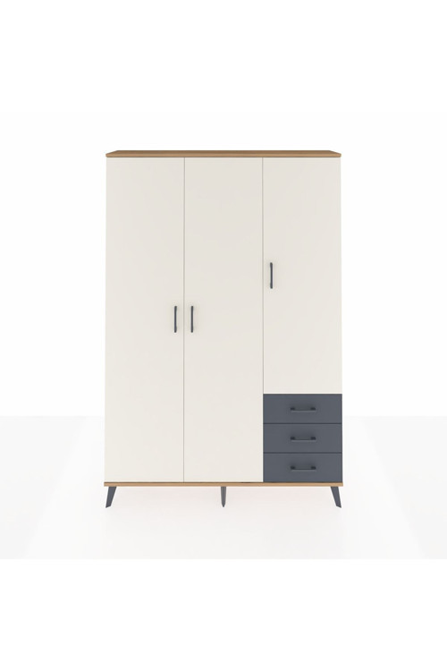 Arges Dolap 6 Raflı 3 Çekmeceli Tek Askılı 132 x 30 x 195 Çam-Aytaşı/Antrasit
