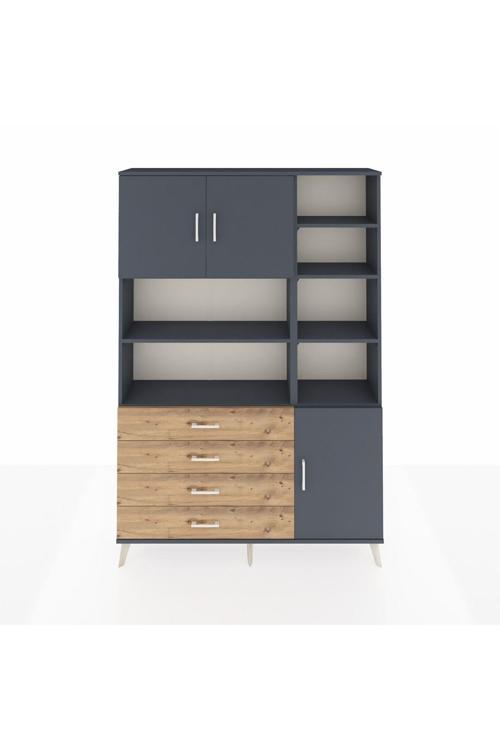 Arges Dolap 9 Raflı 4 Çekmeceli 3 Kapaklı 132 x 30 x 195 Antrasit-Antrasit/Çam