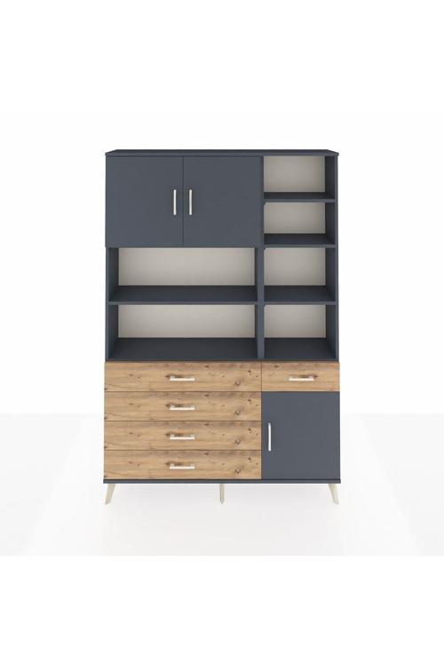 Arges Dolap 9 Raflı 5 Çekmeceli 3 Kapaklı 132 x 30 x 195 Antrasit-Antrasit/Çam