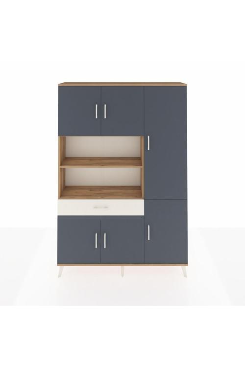 Arges Dolap 10 Raflı Tek Çekmeceli 6 Kapaklı 132 x 30 x 195 Çam-Antrasit/Aytaşı