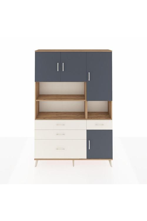 Arges Dolap 9 Raflı 4 Çekmeceli 4 Kapaklı 132 x 30 x 195 Çam-Antrasit/Aytaşı