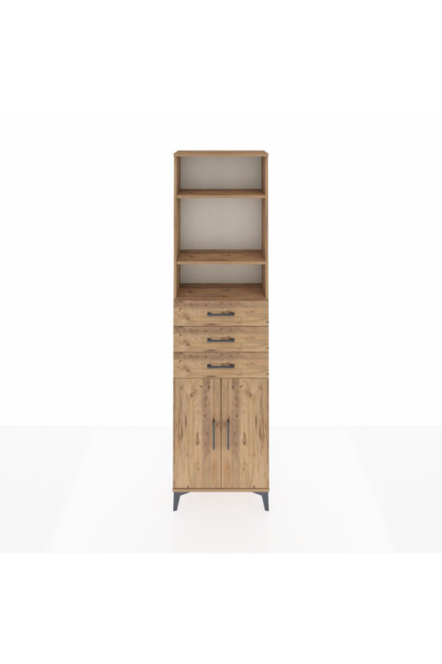 Arges Dolap 4 Raflı 3 Çekmeceli 2 Kapaklı 60 x 30 x 221 Çam-Çam