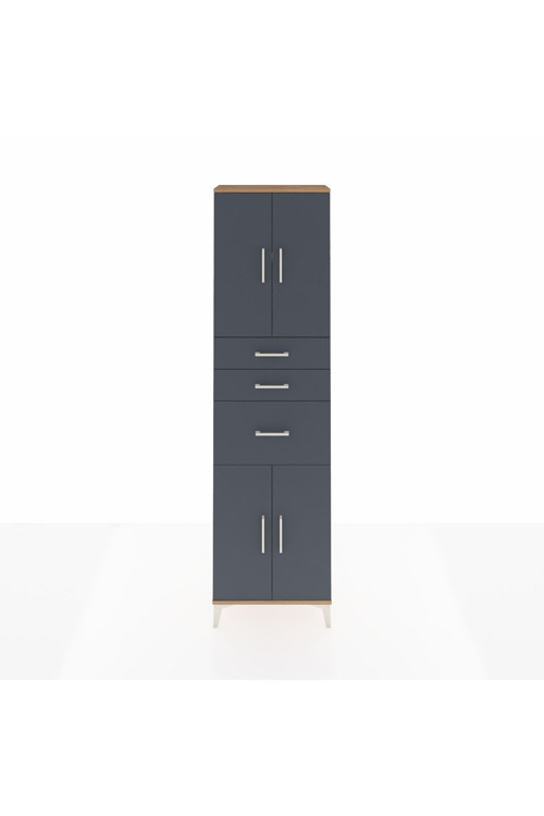 Arges Dolap 3 Raflı 3 Çekmeceli 4 Kapaklı 60 x 30 x 221 cm Çam - Antrasit