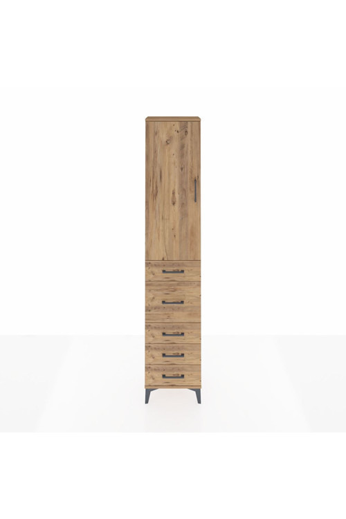 Arges Dolap 3 Raflı 5 Çekmeceli Tek Kapaklı 44 x 30 x 221 Çam-Çam