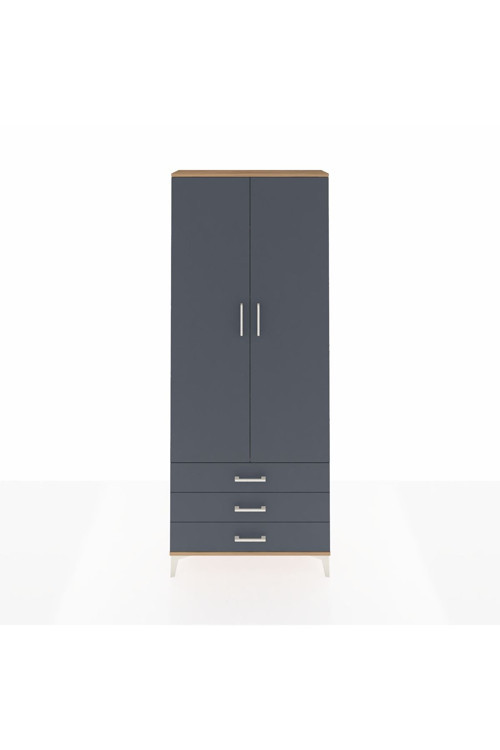 Arges Dolap 4 Raflı 3 Çekmeceli 2 Kapaklı 88 x 30 x 221 Çam-Antrasit