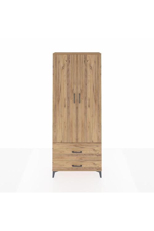Arges Dolap 2 Raflı 2 Çekmeceli Tek Askılı 88 x 30 x 221 Çam-Çam