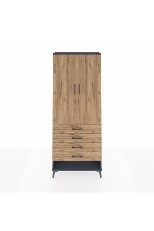 Arges Dolap 3 Raflı 4 Çekmeceli 2 Kapaklı 88 x 30 x 221 Antrasit-Çam