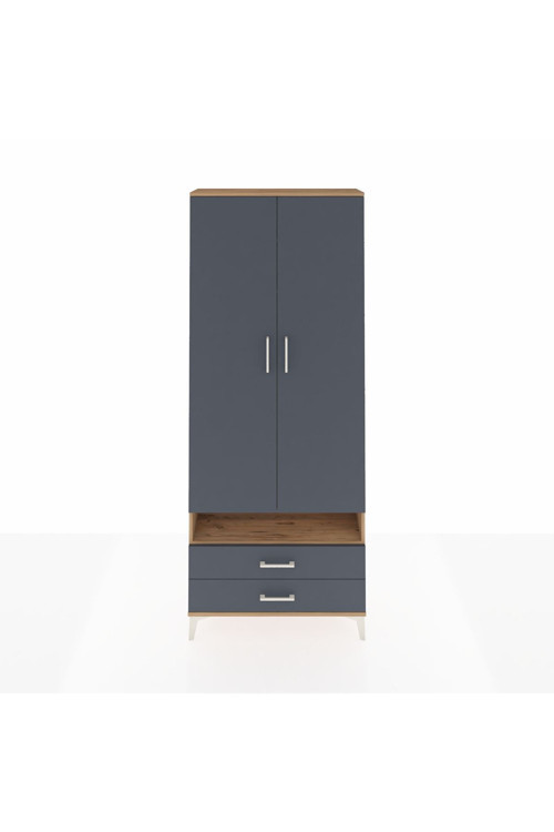 Arges Dolap 3 Raflı 2 Çekmeceli Tek Askılı 88 x 30 x 221 Çam-Antrasit