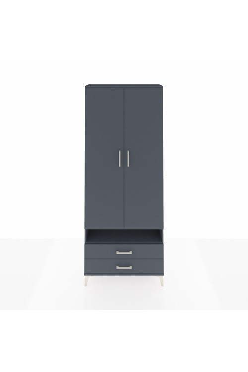 Arges Dolap 3 Raflı 2 Çekmeceli Tek Askılı 88 x 30 x 221 Antrasit-Antrasit