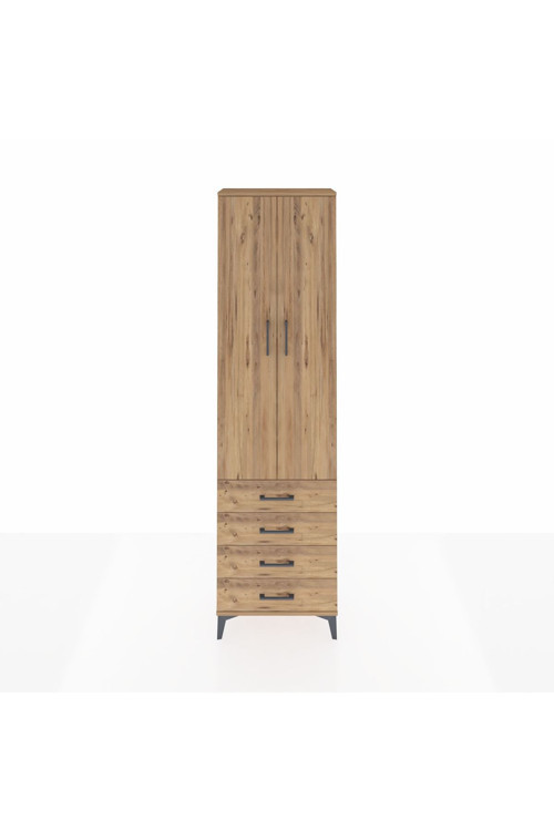 Arges Dolap 4 Raflı 4 Çekmeceli 2 Kapaklı 60 x 30 x 221 Çam-Çam