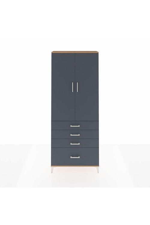 Arges Dolap 2 Raflı 4 Çekmeceli Tek Askılı 88 x 30 x 221 Çam-Antrasit