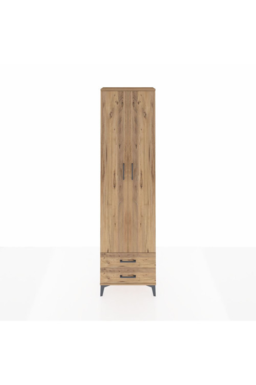 Arges Dolap 3 Raflı 2 Çekmeceli Tek Askılı 60 x 30 x 221 Çam-Çam