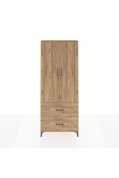 Arges Dolap 2 Raflı 2 Çekmeceli Tek Askılı 88 x 30 x 221 Çam-Çam