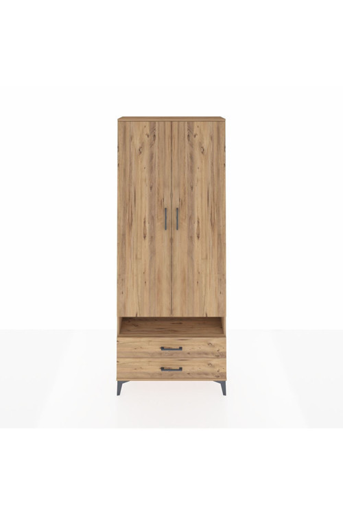 Arges Dolap 3 Raflı 2 Çekmeceli Tek Askılı 88 x 30 x 221 Çam-Çam