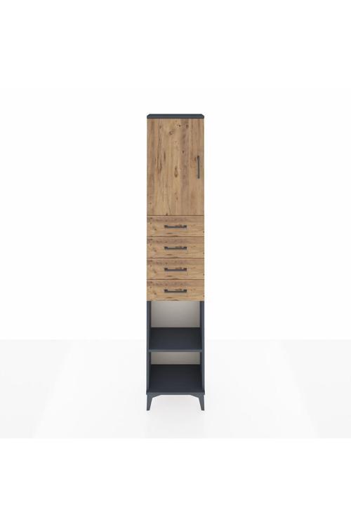 Arges Dolap 3 Raflı 4 Çekmeceli Tek Kapaklı 44 x 30 x 221 Antrasit-Çam