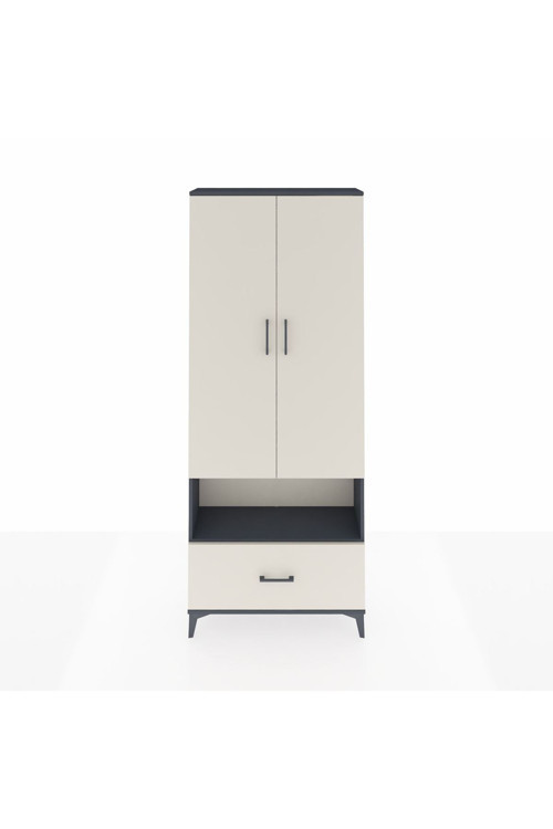 Arges Dolap 4 Raflı Tek Çekmeceli 2 Kapaklı 88 x 30 x 221 Antrasit-Aytaşı