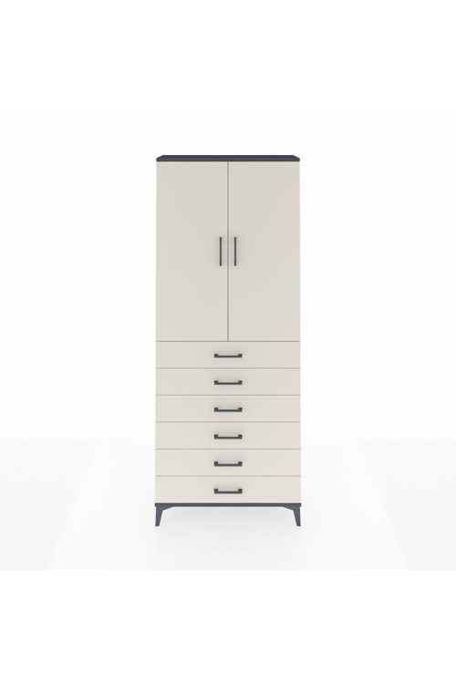 Arges Dolap 2 Raflı 6 Çekmeceli 2 Kapaklı 88 x 30 x 221 cm Antrasit - Aytaşı