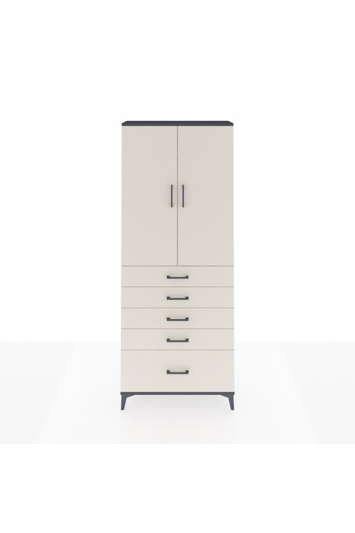 Arges Dolap 3 Raflı 5 Çekmeceli 2 Kapaklı 88 x 30 x 221 Antrasit-Aytaşı