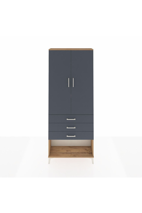 Arges Dolap 3 Raflı 3 Çekmeceli 2 Kapaklı 88 x 30 x 221 Çam-Antrasit