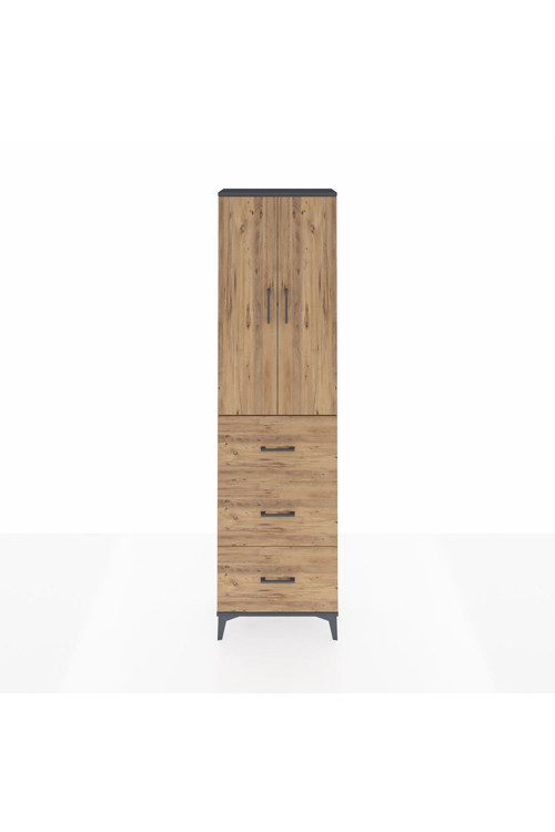 Arges Dolap 2 Raflı 3 Çekmeceli Tek Askılı 60 x 30 x 221 Antrasit-Çam