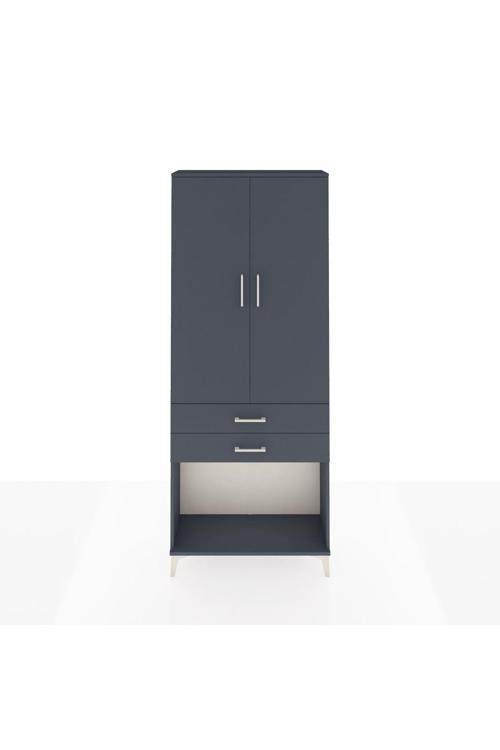 Arges Dolap 2 Raflı 2 Çekmeceli Tek Askılı 88 x 30 x 221 Antrasit-Antrasit