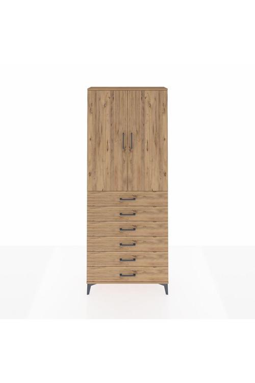 Arges Dolap 3 Raflı 6 Çekmeceli 2 Kapaklı 88 x 30 x 221 cm Çam - Çam