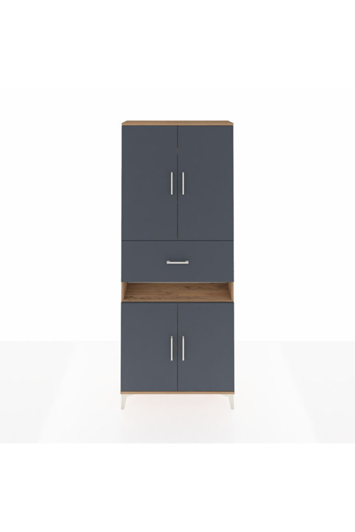 Arges Dolap 5 Raflı Tek Çekmeceli 4 Kapaklı 88 x 30 x 221 Çam-Antrasit