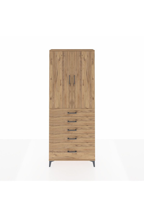 Arges Dolap 3 Raflı 5 Çekmeceli 2 Kapaklı 88 x 30 x 221 Çam-Çam