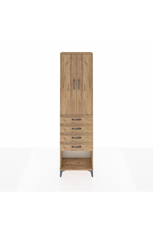 Arges Dolap 2 Raflı 4 Çekmeceli Tek Askılı 60 x 30 x 221 Çam-Çam