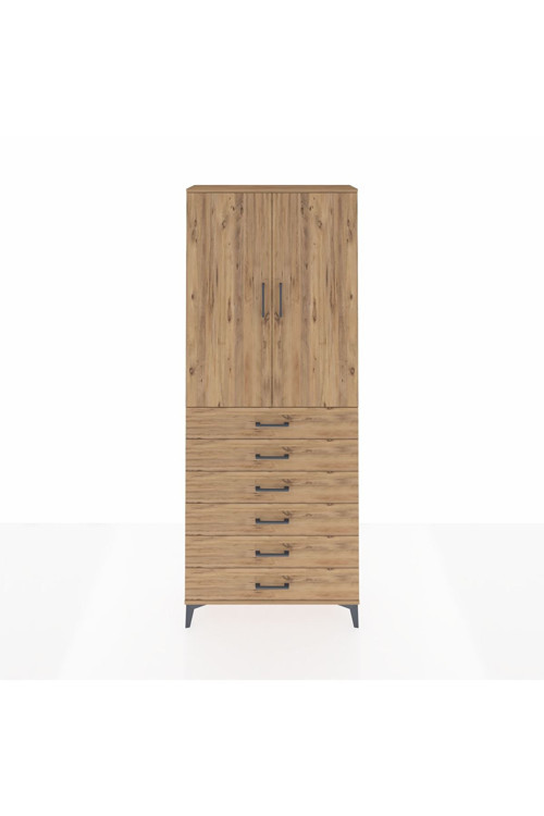 Arges Dolap 2 Raflı 6 Çekmeceli 2 Kapaklı 88 x 30 x 221 cm Çam - Çam