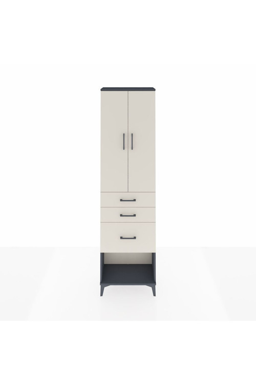 Arges Dolap 3 Raflı 3 Çekmeceli 2 Kapaklı 60 x 30 x 221 Antrasit-Aytaşı