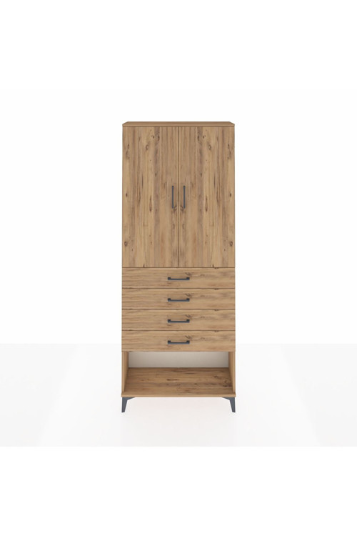 Arges Dolap 2 Raflı 4 Çekmeceli 2 Kapaklı 88 x 30 x 221 Çam-Çam