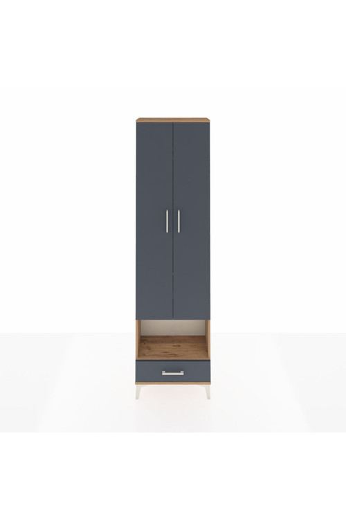 Arges Dolap 4 Raflı 1 Çekmeceli 1 Askılı 60 x 30 x 221 cm Çam - Antrasit