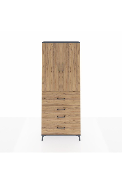Arges Dolap 2 Raflı 4 Çekmeceli 2 Kapaklı 88 x 30 x 221 Antrasit-Çam