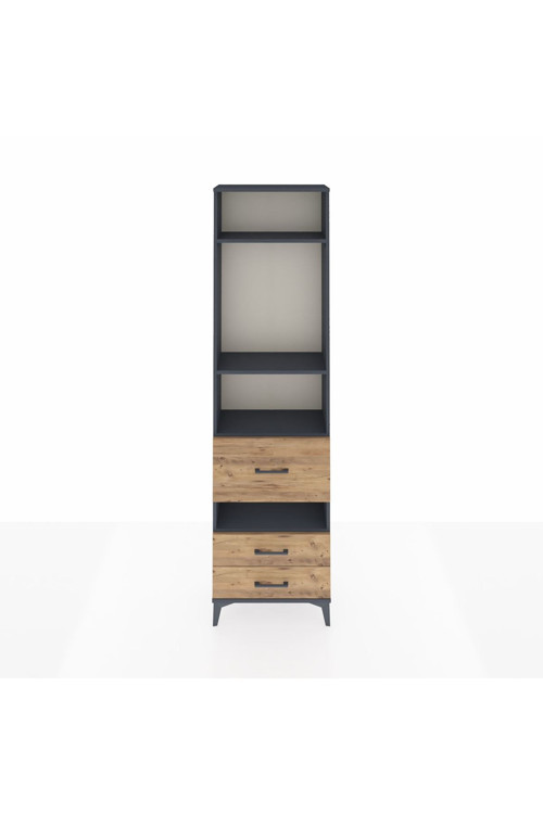 Arges Dolap 4 Raflı 3 Çekmeceli 60 x 30 x 221 Antrasit-Çam