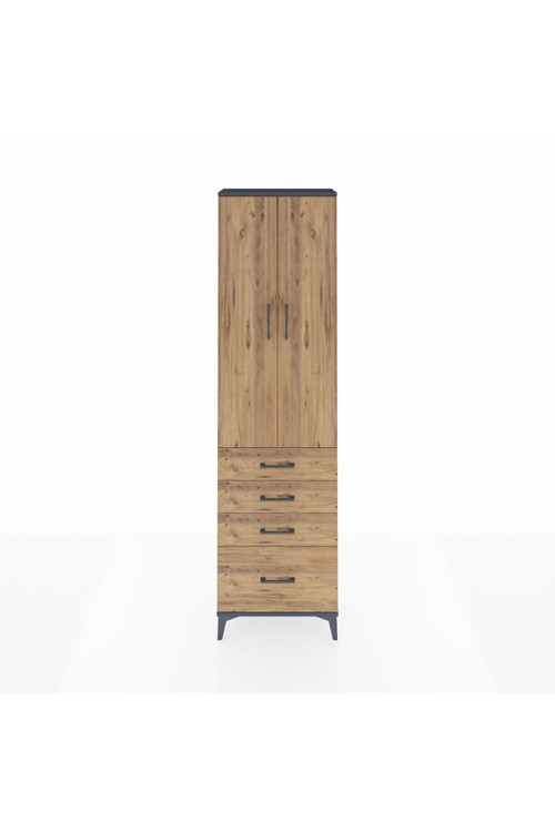 Arges Dolap 2 Raflı 4 Çekmeceli Tek Askılı 60 x 30 x 221 Antrasit-Çam
